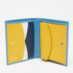 Pre Owned Prada Light Blue Saffiano Metal Leather Bifold Card Case