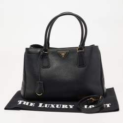 Pre Owned Prada Black Saffiano Lux Leather Medium Galleria Middle Zip Tote