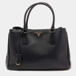 Pre Owned Prada Black Saffiano Lux Leather Medium Galleria Middle Zip Tote