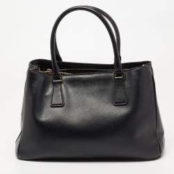 Pre Owned Prada Black Saffiano Lux Leather Medium Galleria Middle Zip Tote