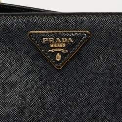 Pre Owned Prada Black Saffiano Lux Leather Medium Galleria Middle Zip Tote