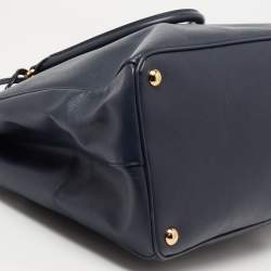 Pre Owned Prada Navy Blue Saffiano Lux Leather Large Double Zip Tote