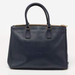 Pre Owned Prada Navy Blue Saffiano Lux Leather Large Double Zip Tote