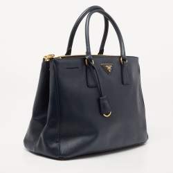 Pre Owned Prada Navy Blue Saffiano Lux Leather Large Double Zip Tote