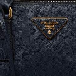 Pre Owned Prada Navy Blue Saffiano Lux Leather Large Double Zip Tote