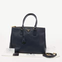 Pre Owned Prada Navy Blue Saffiano Lux Leather Large Double Zip Tote