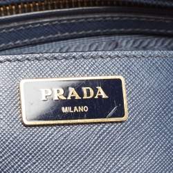 Pre Owned Prada Navy Blue Saffiano Lux Leather Large Double Zip Tote