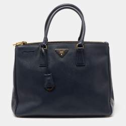 Pre Owned Prada Navy Blue Saffiano Lux Leather Large Double Zip Tote