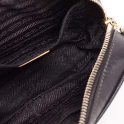 Pre Owned Prada Black Saffiano Leather Mini Zip Top Camera Sling Bag