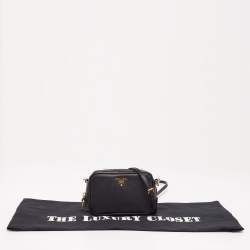 Pre Owned Prada Black Saffiano Leather Mini Zip Top Camera Sling Bag
