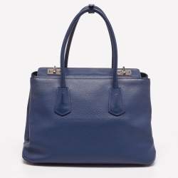 Pre Owned Prada Navy Blue Saffiano Lux Leather Twin Tote
