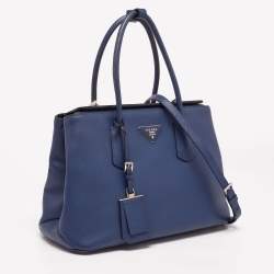 Pre Owned Prada Navy Blue Saffiano Lux Leather Twin Tote