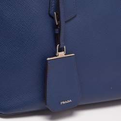 Pre Owned Prada Navy Blue Saffiano Lux Leather Twin Tote