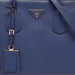 Pre Owned Prada Navy Blue Saffiano Lux Leather Twin Tote