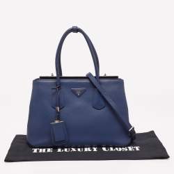 Pre Owned Prada Navy Blue Saffiano Lux Leather Twin Tote