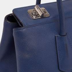 Pre Owned Prada Navy Blue Saffiano Lux Leather Twin Tote