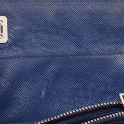 Pre Owned Prada Navy Blue Saffiano Lux Leather Twin Tote