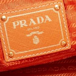 Pre Owned Prada Beige/Orange Canvas and Leather Canapa Tote