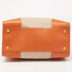Pre Owned Prada Beige/Orange Canvas and Leather Canapa Tote