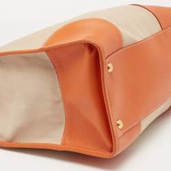 Pre Owned Prada Beige/Orange Canvas and Leather Canapa Tote