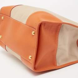 Pre Owned Prada Beige/Orange Canvas and Leather Canapa Tote