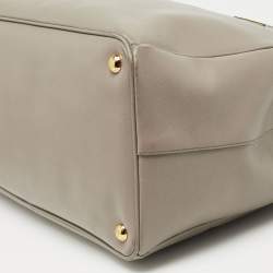 Pre Owned  Prada Grey Saffiano Lux Leather Executive Double Zip Tote