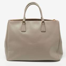 Pre Owned  Prada Grey Saffiano Lux Leather Executive Double Zip Tote