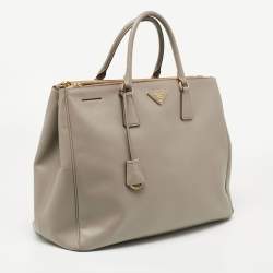 Pre Owned  Prada Grey Saffiano Lux Leather Executive Double Zip Tote