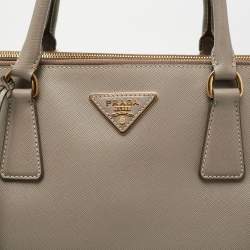 Pre Owned  Prada Grey Saffiano Lux Leather Executive Double Zip Tote