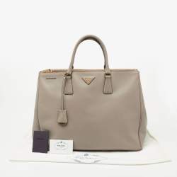 Pre Owned  Prada Grey Saffiano Lux Leather Executive Double Zip Tote