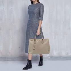 Pre Owned  Prada Grey Saffiano Lux Leather Executive Double Zip Tote