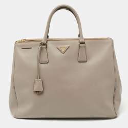 Pre Owned  Prada Grey Saffiano Lux Leather Executive Double Zip Tote