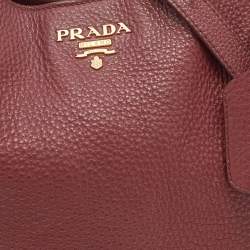 Pre Owned Prada Burgundy Vitello Danio Leather Side Pocket Shoulder Bag