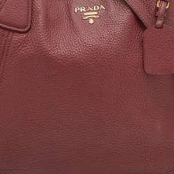 Pre Owned Prada Burgundy Vitello Danio Leather Side Pocket Shoulder Bag