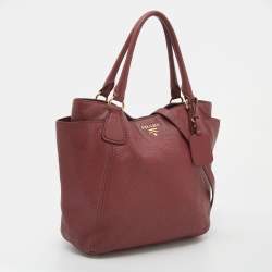 Pre Owned Prada Burgundy Vitello Danio Leather Side Pocket Shoulder Bag