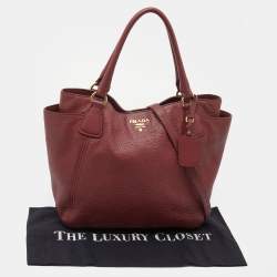 Pre Owned Prada Burgundy Vitello Danio Leather Side Pocket Shoulder Bag