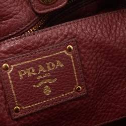 Pre Owned Prada Burgundy Vitello Danio Leather Side Pocket Shoulder Bag