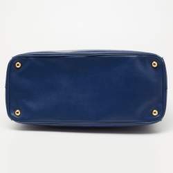 Pre Owned Prada Blue Saffiano Lux Leather Large Galleria Double Zip Tote