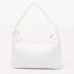 Pre Owned Prada White Tessuto Nylon Re-Edition 2000 Baguette Bag