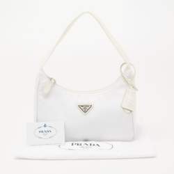 Pre Owned Prada White Tessuto Nylon Re-Edition 2000 Baguette Bag