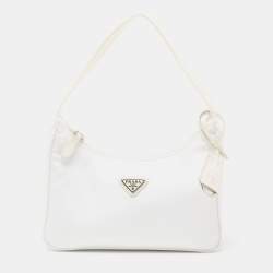 Pre Owned Prada White Tessuto Nylon Re-Edition 2000 Baguette Bag