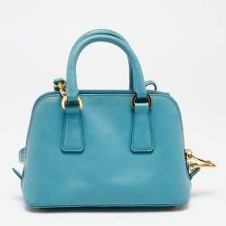 Pre Owned Prada Turquoise Saffiano Lux Leather Mini Promenade Crossbody Bag