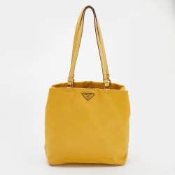 Pre Owned Prada Yellow Nylon And Leather Tote
