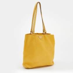 Pre Owned Prada Yellow Nylon And Leather Tote