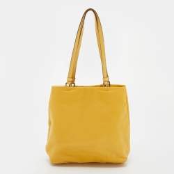 Pre Owned Prada Yellow Nylon And Leather Tote