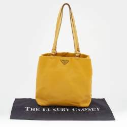 Pre Owned Prada Yellow Nylon And Leather Tote