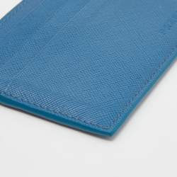 Pre Owned Prada Blue Saffiano Leather Card Holder