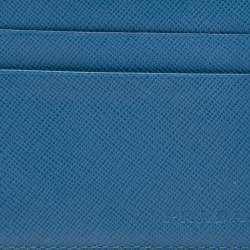 Pre Owned Prada Blue Saffiano Leather Card Holder