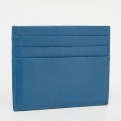 Pre Owned Prada Blue Saffiano Leather Card Holder