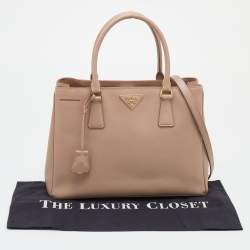 Pre Owned Prada Pink Saffiano Lux Leather Middle Zip Tote